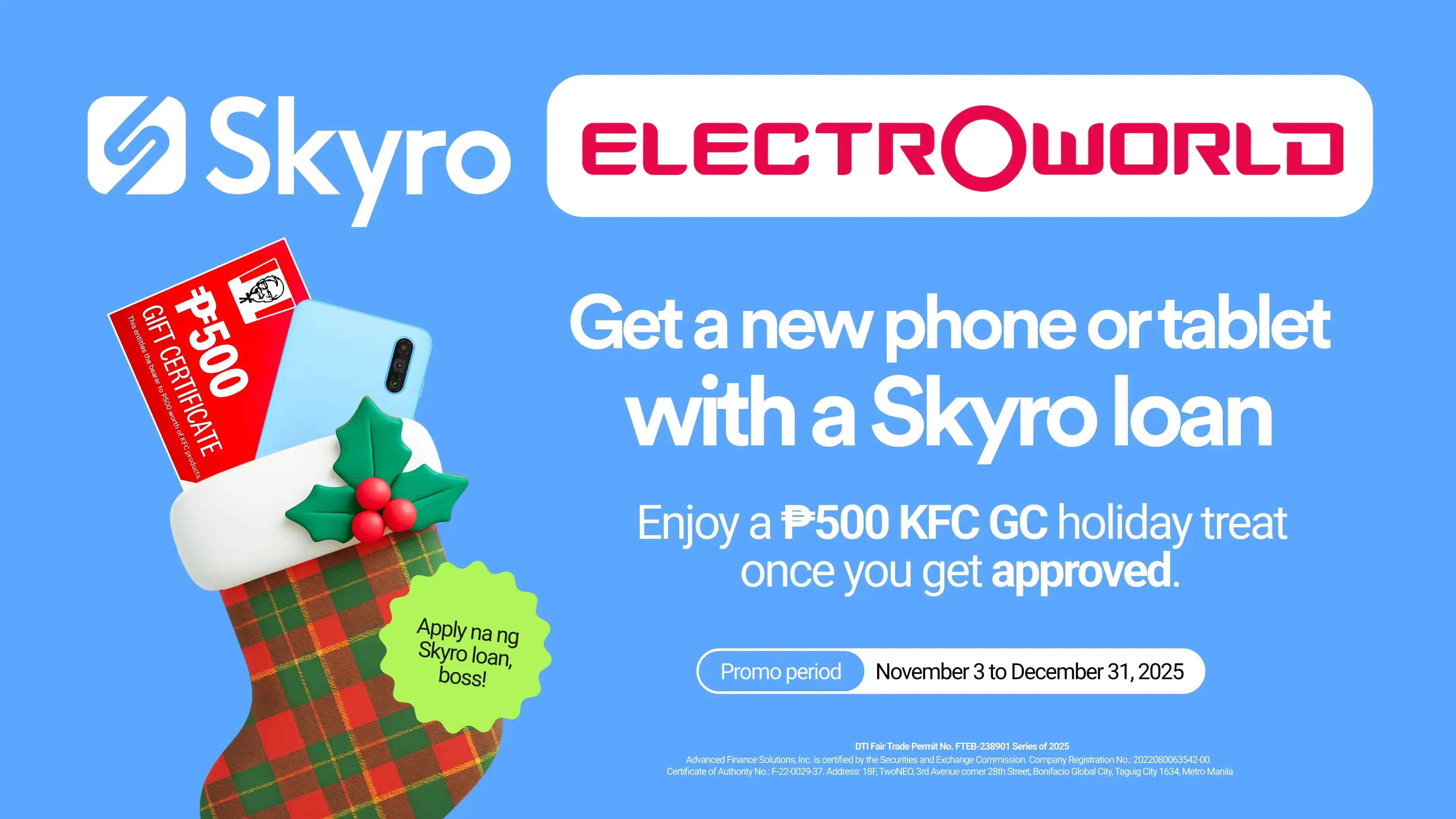 Get a new phone or tablet with a Skyro loan at Electroworld