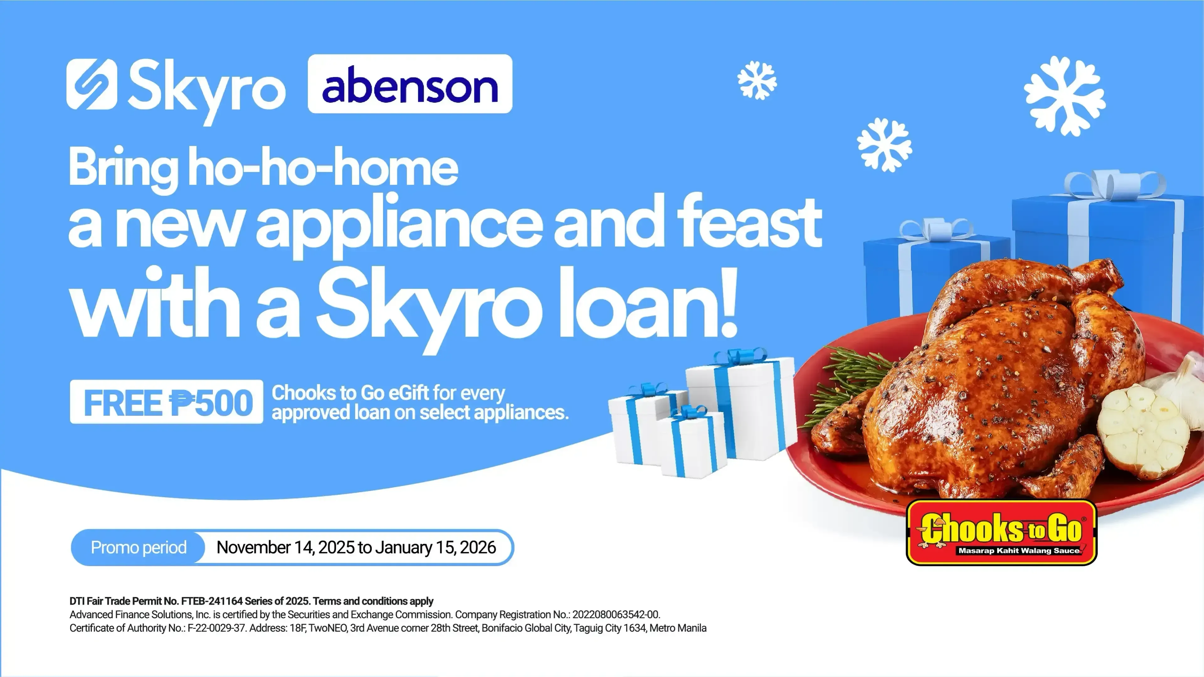 Bring ho-ho-home a new appliance and feast with a Skyro loan at Abenson