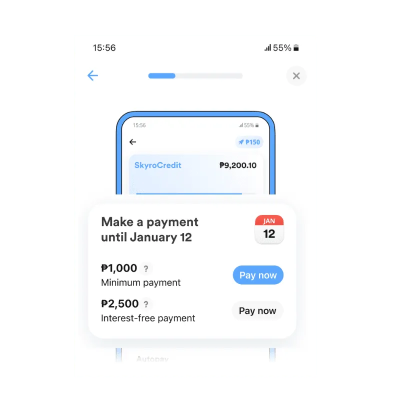 SkyroCredit payment options in app
